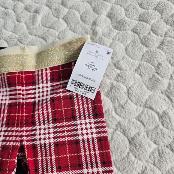 New Carters 2T pants little girls plaid mistletoe leggings - Picture 2 of 3